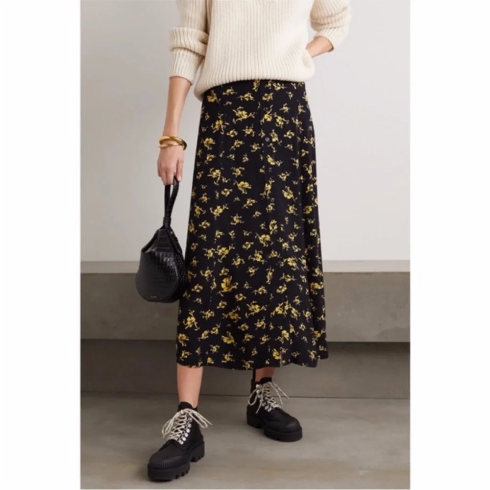 NEW Ganni Printed Crepe Skirt Black 42